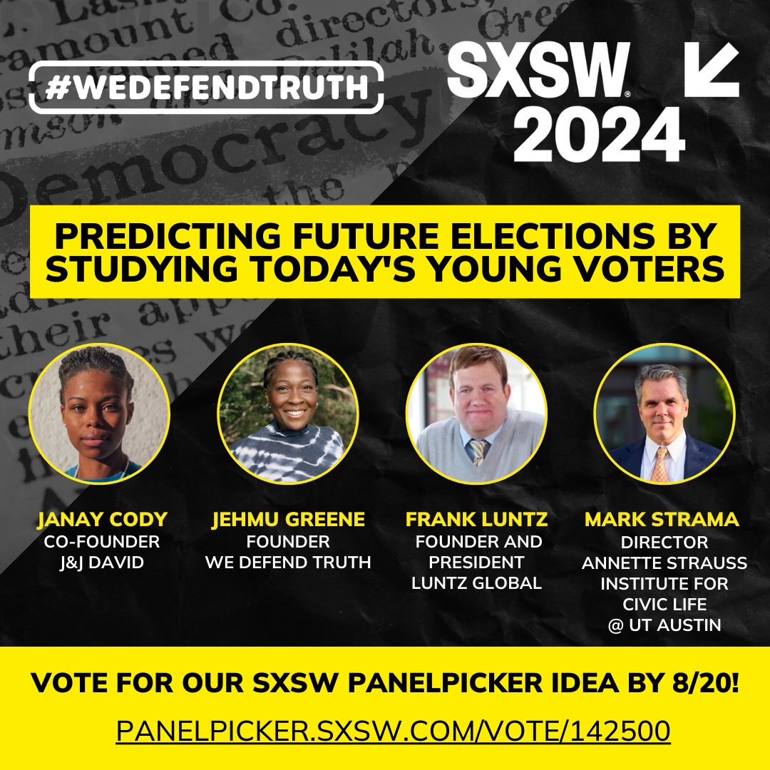 SXSW PanelPicker voting is live! Check out the panel 'Predicting Future Elections by Studying Today's Young Voters' for the 2024 South by Southwest conference. Upvote this panel featuring our Director, Mark Strama, by August 20th! bit.ly/SXSWpanel2024