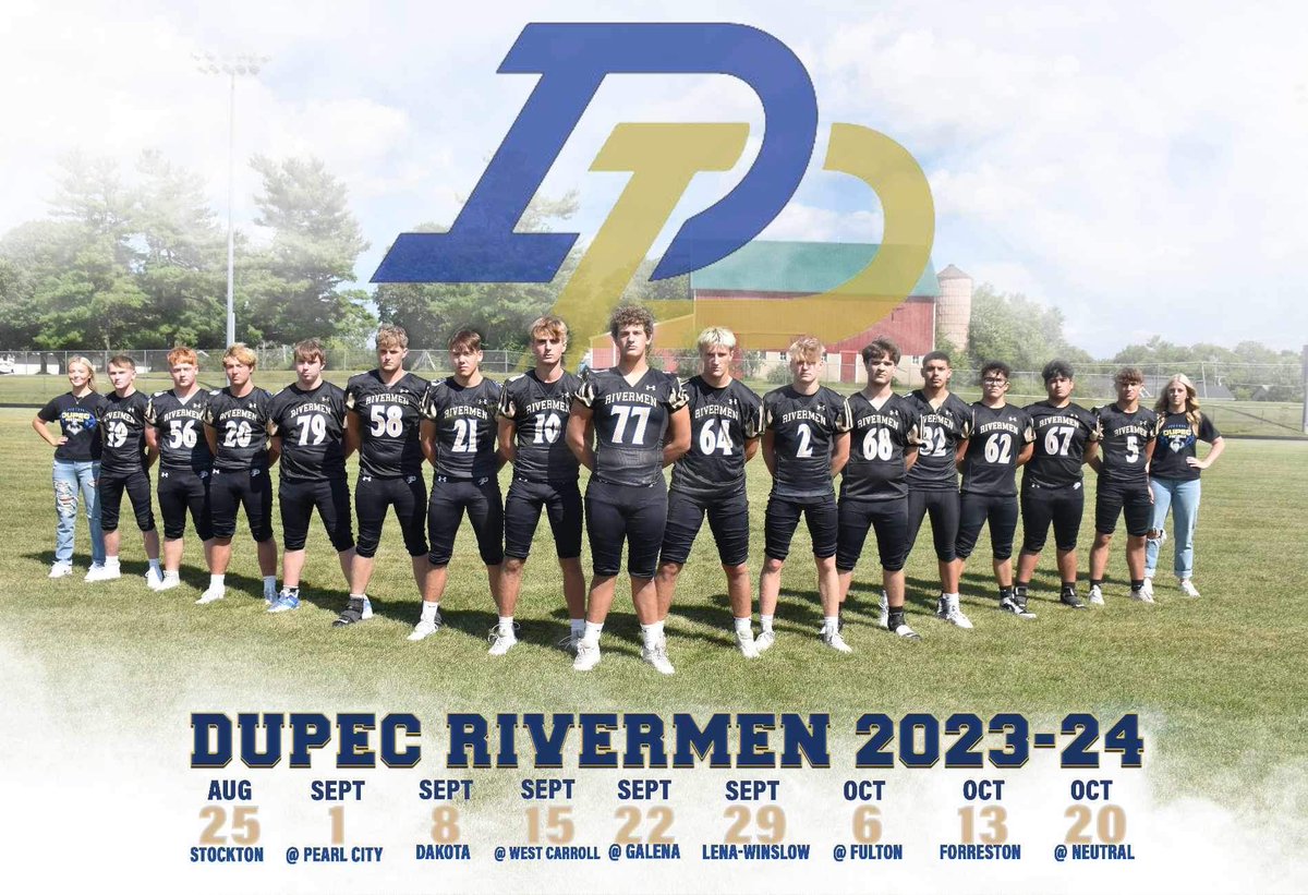 DuPecRivermen's tweet photo. 2023 Du-Pec Seniors!

8/18  🔵🟡 scrimmage, Pec HS

5:30 - fresh/soph
6:30 - varsity

Durand home games:

8/25 senior night
10/13 homecoming 

Pec home games:

9/8
9/29 homecoming

Neutral site:

10/20 - IL Wesleyan University

#BurnTheShips🔥

📸@3sarahjo 
📸 edit: Dustin Lervik https://t.co/NPw3GLk8Bw