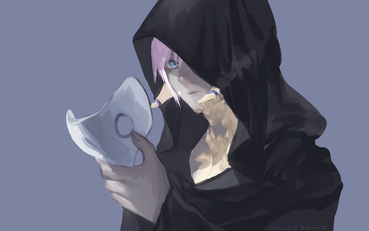 mask solo mask removed hood holding blue eyes au ra  illustration images