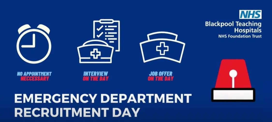 BlackpoolHosp's tweet photo. 🚑 Want to be part of the BTH family? Join us on 24 &amp; 25 August for our Emergency Department recruitment event! 🚑

From 9 - 5 we'll be interviewing for Health Care Assistants (HCAs) and Housekeepers. Come &amp; chat to us on the mezzanine. Find out more https://t.co/ssXFL2sokX https://t.co/TZEv3Pxn3t