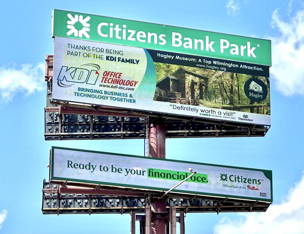 Did you know the <a href="/hagleymuseum/">Hagley Mus. and Lib.</a> is a Top Wilmington Attraction? Visit today! Feel free to inquire how you too can be featured on a KDI billboard. #kdibillboard #happykdiclient