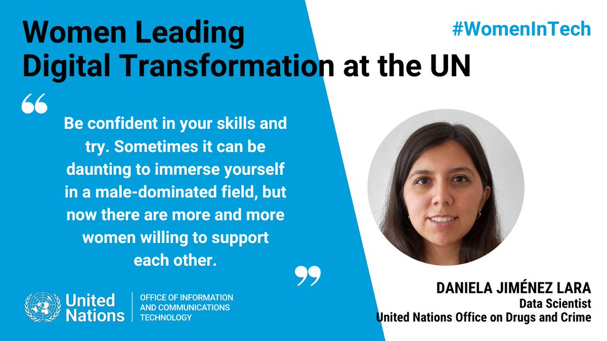 Daniela Jiménez Lara is a Data Scientist at <a href="/UNODC/">UN Office on Drugs & Crime</a>, who came to be a #WomenInTech when she realized the amazing opportunities that data analysis and technology could bring to policy making and to solving problems from the social sphere! 

Read more at: unite.un.org/WomenInTech-UN…
