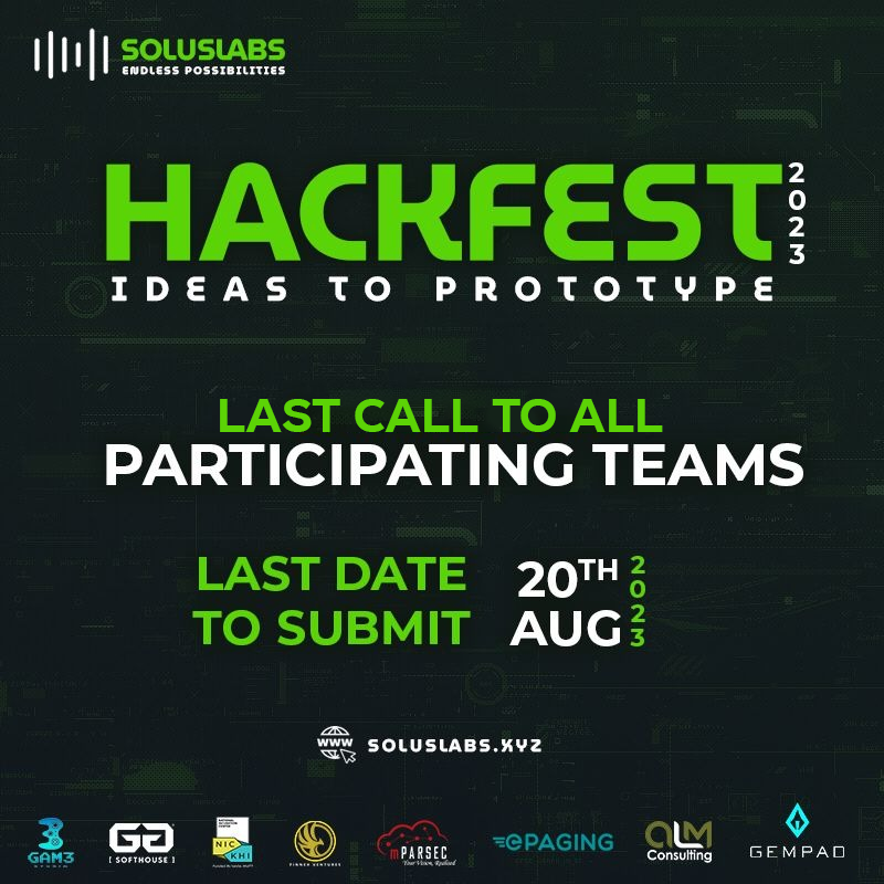 SolusLabsVC's tweet photo. 🚀 Last Call for all Participating Teams!

The submission deadline for your exceptional projects ends in 2 days ⏳

You are requested to submit the required details on the following link: https://t.co/JYfCSwNaXn

Get on your seats before it's too late

#SolusLabs #HackFest2023 https://t.co/cO7kFVBjlH