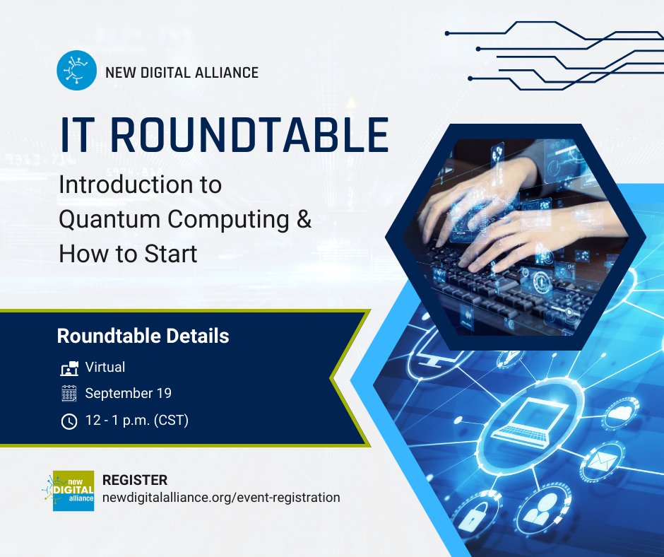newdigitalalli's tweet photo. LAST CHANCE to register for our IT roundtable discussion delving into the realm of Quantum Computing on September 19. M. Ahmad Shahzad, Chief Architect, Americas Technology Alliances at @ibm, will be leading the discussion.

Learn more &amp; register here: https://t.co/8hV9k760Io. https://t.co/GcZfzZHUtw