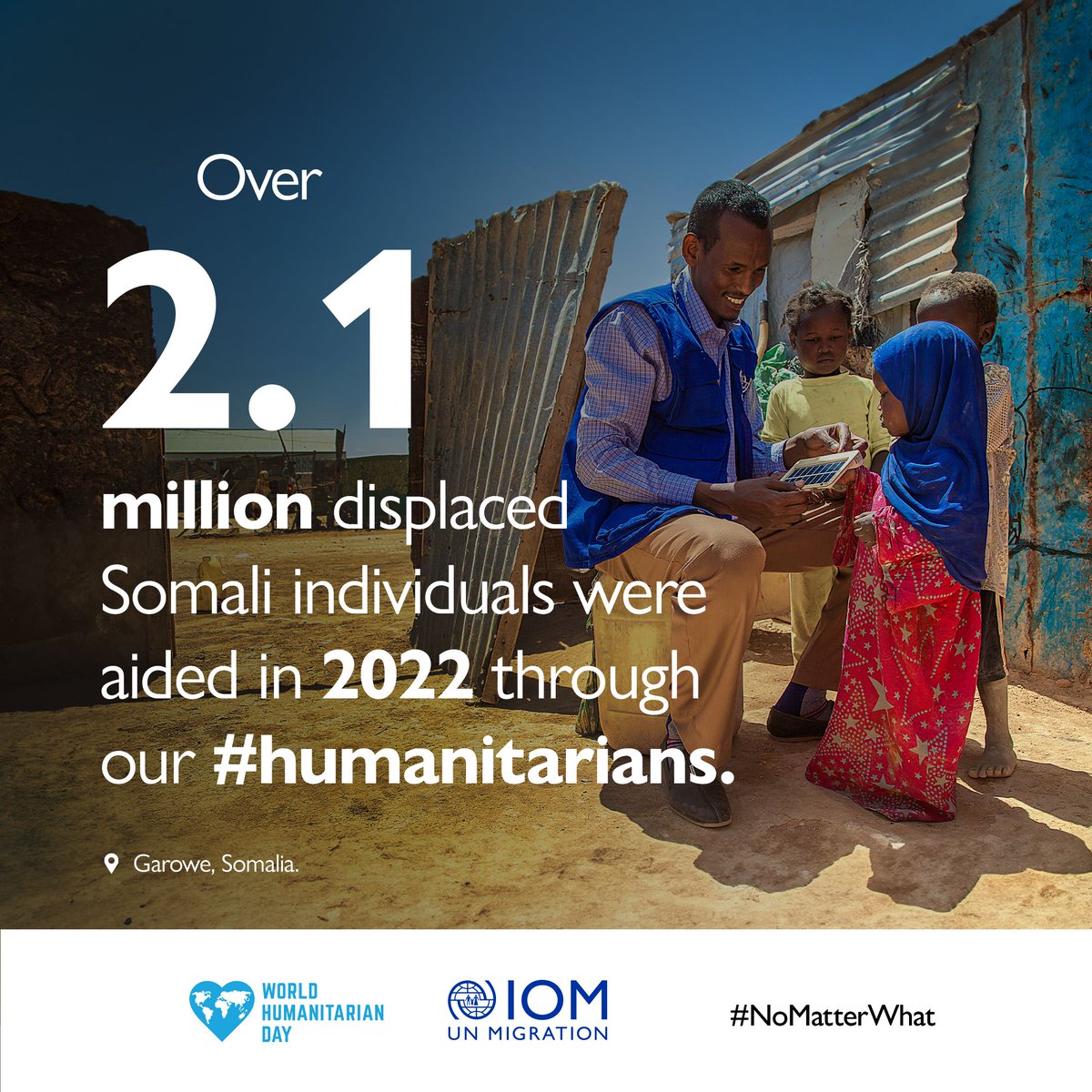 #NoMatterWhat obstacles came their way, our #humanitarians reached over 2 million displaced individuals in Somalia in 2022 alone, lets honor their commitment this #WorldHumanitarianDay.

#WorldHumanitarianDay

#NoMatterWhat

#NoMatterWho

#NoMatterTheHardship

#NoMatterWhere