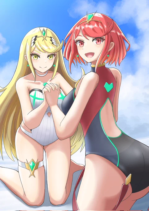 水着なホムヒカ#ゼノブレイド2 