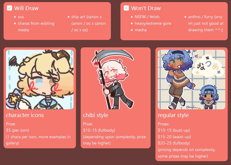 (taking this sc from my toyhouse)

hi hi!! im opening comms again briefly 🫶
easiest way to contact me is via discord (akiyama.mizuki) but i also (regularly) check tumblr dms + toyhouse! (+ i have a ko-fi!)

page on th: toyhou.se/23022026
ko-fi: ko-fi.com/lycorisalbiflo…