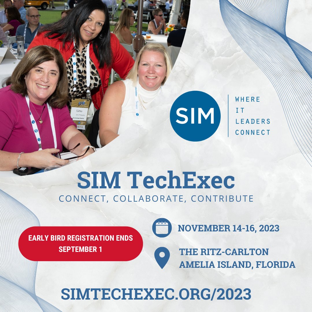 Early Bird Pricing for SIM TechExec 2023 Ends September 1! On the agenda ⬇ 🤝'The Diversity Coach,' Dr. James Rodgers 💸Insights from Economist Alan Beaulieu 🤖Interview w/@jjdecoux on Intelligent Infrastructure Register➡️lnkd.in/gffB9k63 #TechnologyLeaders #CIO #CTO