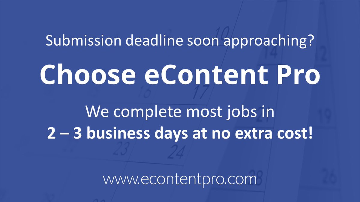 eContent_Pro's tweet image. Upload your manuscript today and take advantage of our fast turnaround! econtentpro.com/order/submit-1

#fastturnaround #professionaleditorialservices #copyediting #copyeditingservices