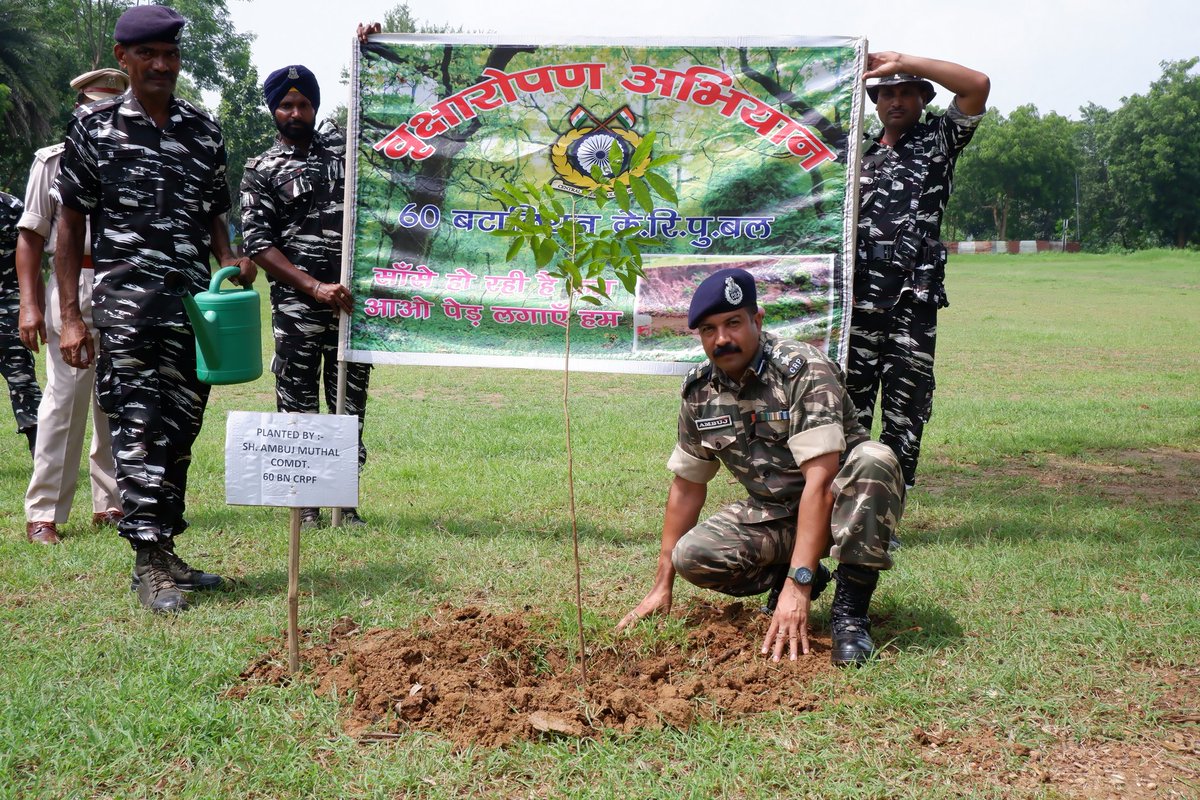 60bncrpf's tweet photo. #Plantationdrive has been carried out at #60Bn CRPF by 
Sh. Vitul Kumar, IPS, ADG, CZ along with Sh. V K Birdi IPS, IG, JKD, Sh. P. S. Dharamsattu, DIG CHB, Sh. S.K. Linda, DIG (OPS) and Sh Ambuj Muthal, CO 60 Bn, Officers and Jawans.
@crpfindia 
#VriksharopanAbhiyan 
#CRPF https://t.co/hvHpgXZA0h