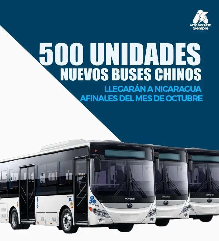 500 unidades de autobuses vendrán a #Nicaragua en octubre y noviembre, para fortalecer la movilización de las familias 👨‍👩‍👧‍👦 #UnidosEnVictorías 

<a href="/LaZelayita/">La Zelayita 🇳🇮</a> 
<a href="/FloryCantoX/">Flor y Canto 🇳🇮</a>