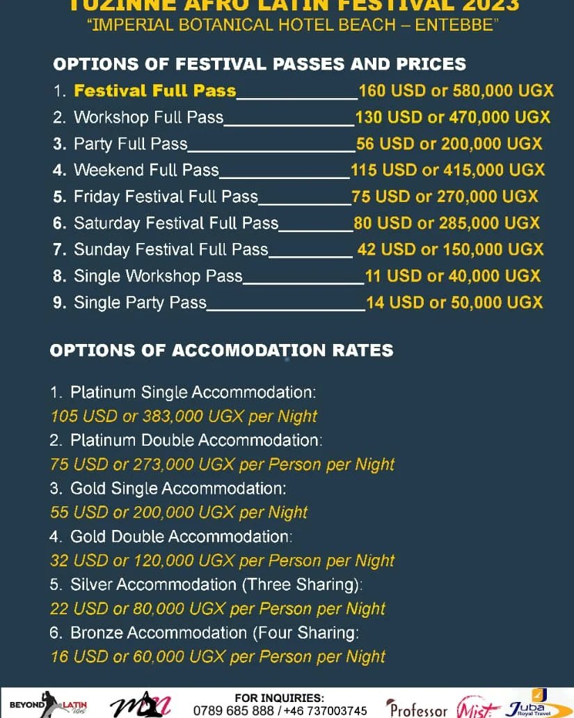 BLVKampala's tweet image. Its here! 3rd edition if the Tuzinne Afro Latin Festival! 2-5 of November in Entebbe. Book your spot now!
#Tuzinneafrolatinfestival 
#Beyondlatinvibes