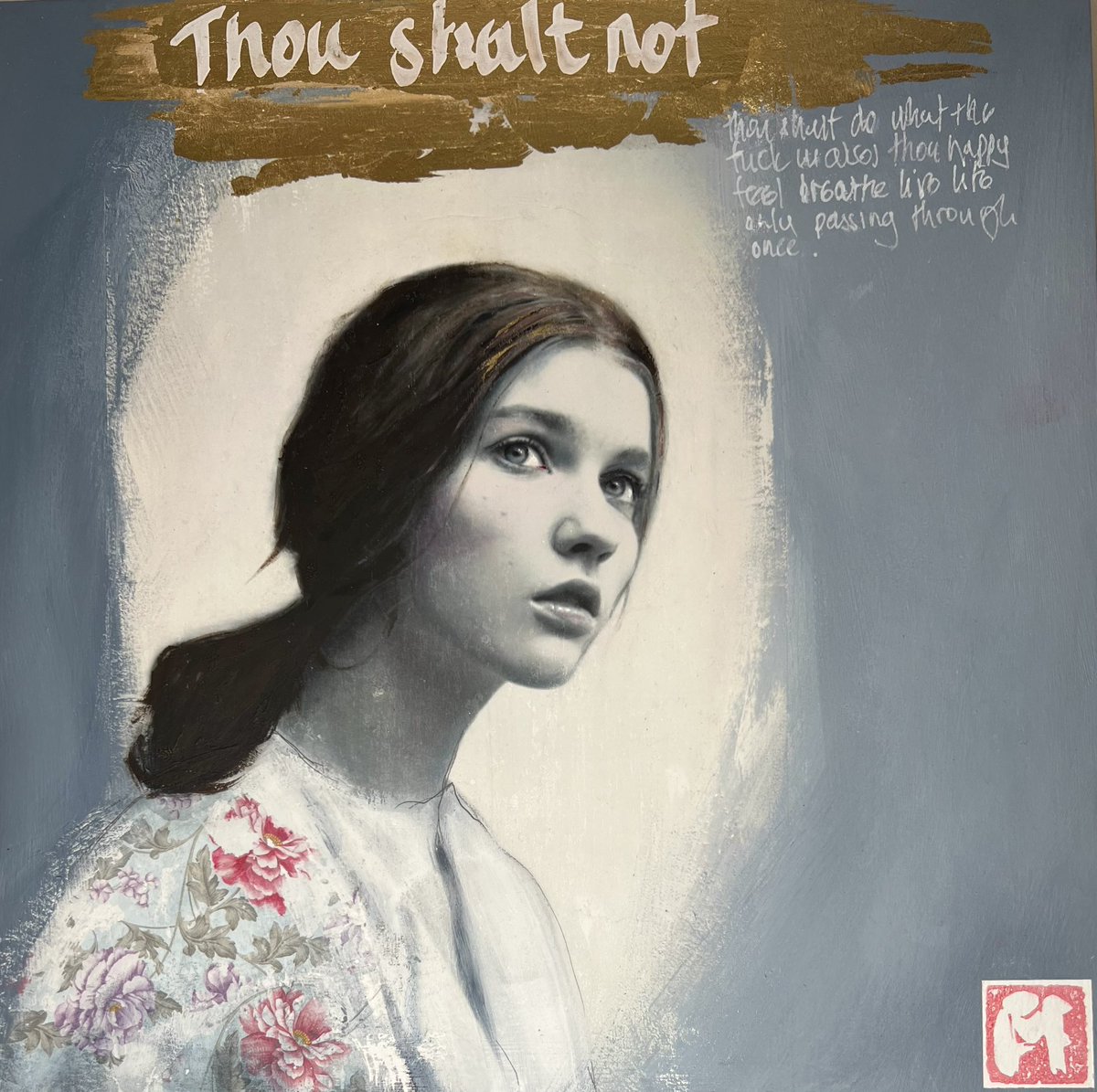 Thou shalt not.
40x40
I have just finished this painting 😅in time for the Interconnecting Lines exhibition in New York. I am working on a smaller format while experimenting with combining more text, pattern and texture in an altogether freer style. 
#NewWork #MixedMedia