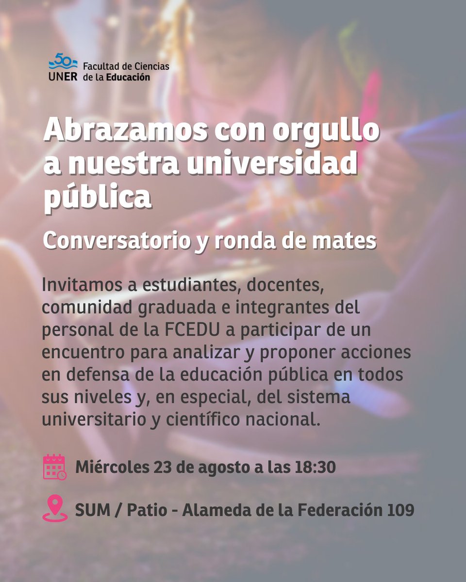 🙌 El próximo miércoles nos encontramos en
la FCEDU para proponer acciones en defensa de la
educación pública.

📌Nos vemos a las 18:30 en el patio o SUM de
Alameda de la Federación 109.

+info en bit.ly/459CyWq
.
.
.
.
#universidadpúblicasiempre
#sineducacionnohayfuturo