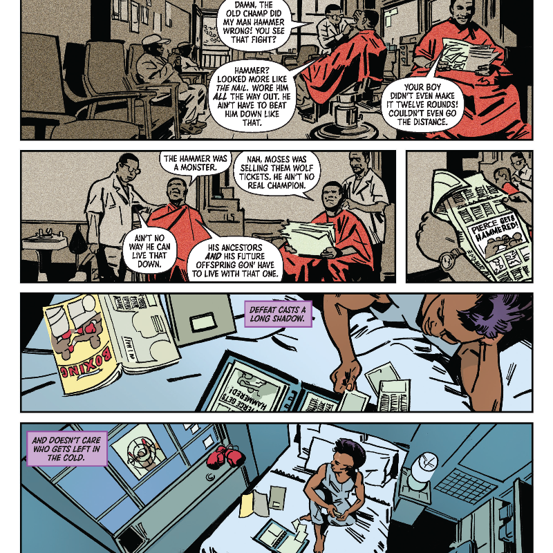boomstudios's tweet photo. Step into the ring again for this sneak peek at CREED #3, the newest issue from creative director @michaelb4jordan, writers @MorganicInk and @Jaijamison, artists @wiltonarts and @val_delandro, colorists @djcolorscomics and @mlillustration. In comic book shops NEXT WEDNESDAY!