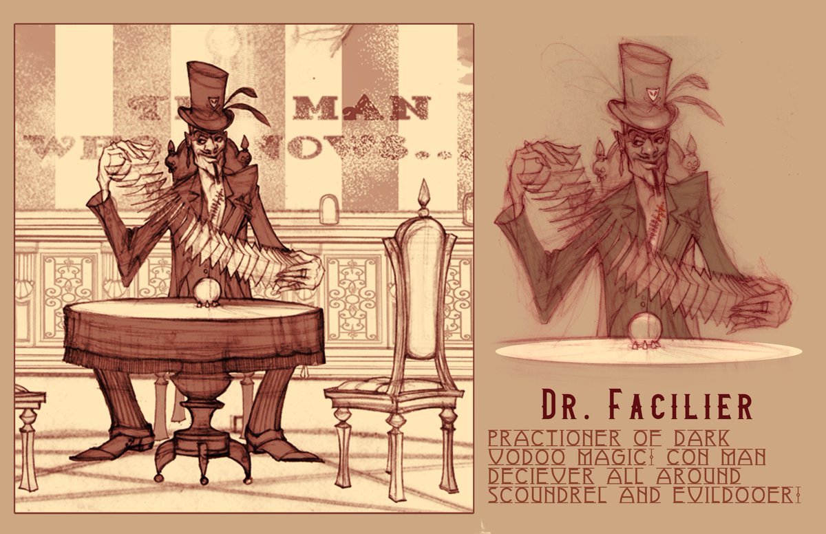 What makes good character-driven design for animation?  Like with a character design, I set out to find the character of the place or the character/emotion of the story moment in the place as the driving principle. Dr.Facilier's Lair for... Princess &amp; the Frog!