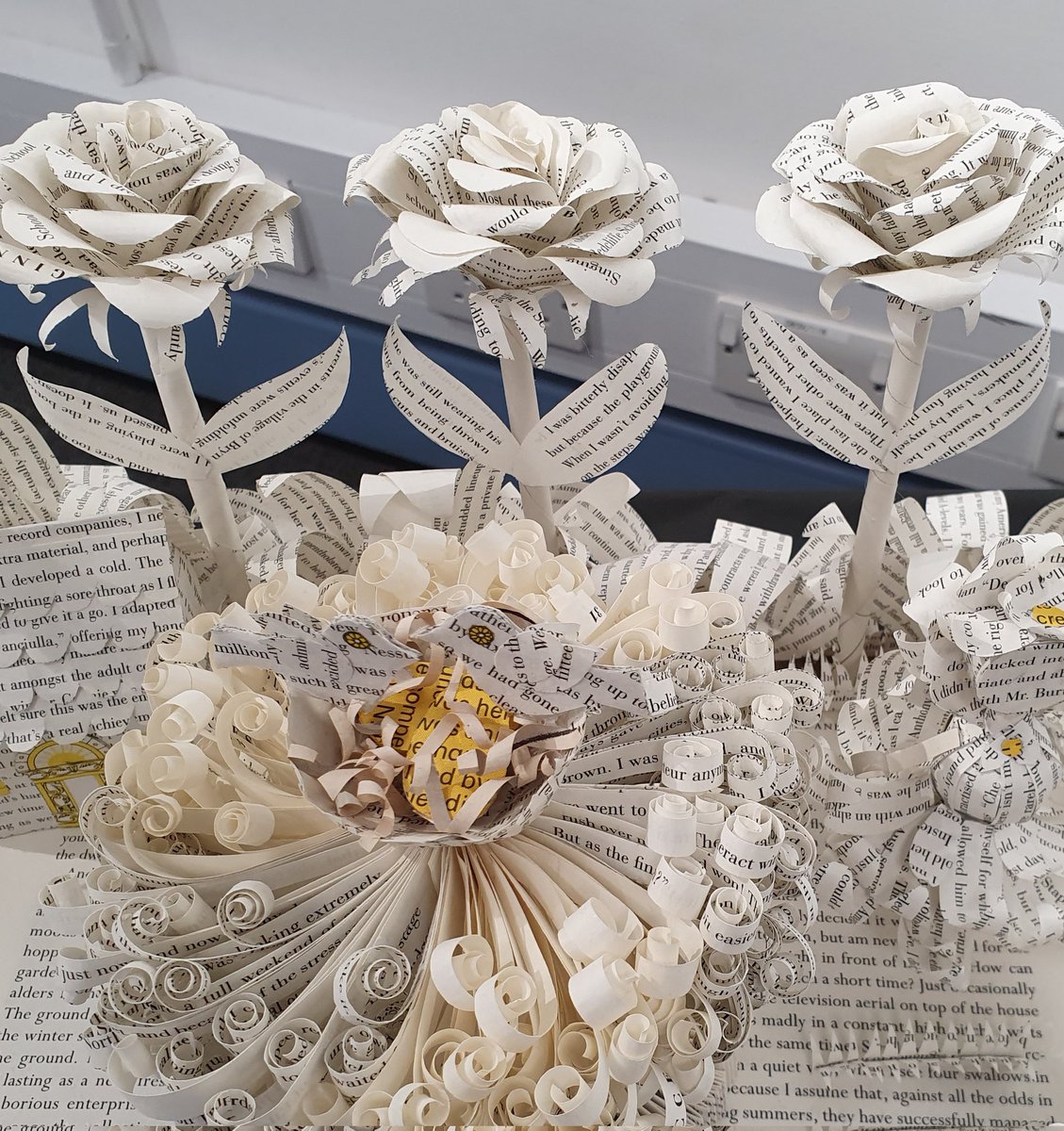 Some of the impressive recycle an ex-library book exhibits on display at Bath Central Library.