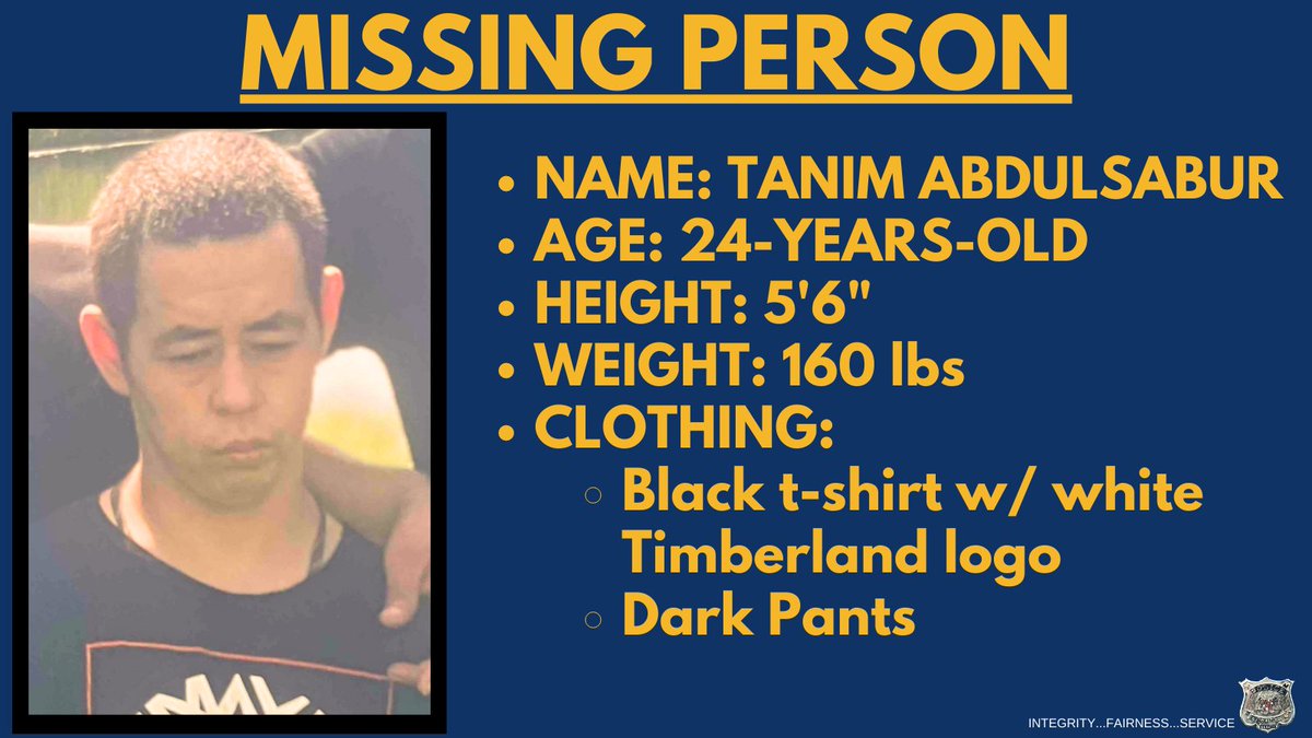 #CriticalMissing 24-year-old Tanim Abdulsabur (5’6, 160 lbs). Last seen in the Catonsville area wearing a black shirt with a white Timberland logo and dark color pants. He is non-verbal. Anyone with information is requested to call 911 or 410-307-2020. #HelpLocate #BCoPD