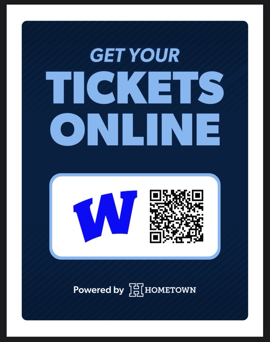 WHSAthletics234's tweet photo. Attention all Panthers Fans:

Tickets for this falls Football Games will be completely online, no cash will be accepted at the gate. To purchase tickets, go to the link below, scan the QR code attached, or download the HomeTown app!

https://t.co/527FRCojIJ https://t.co/uae6fUkTPd