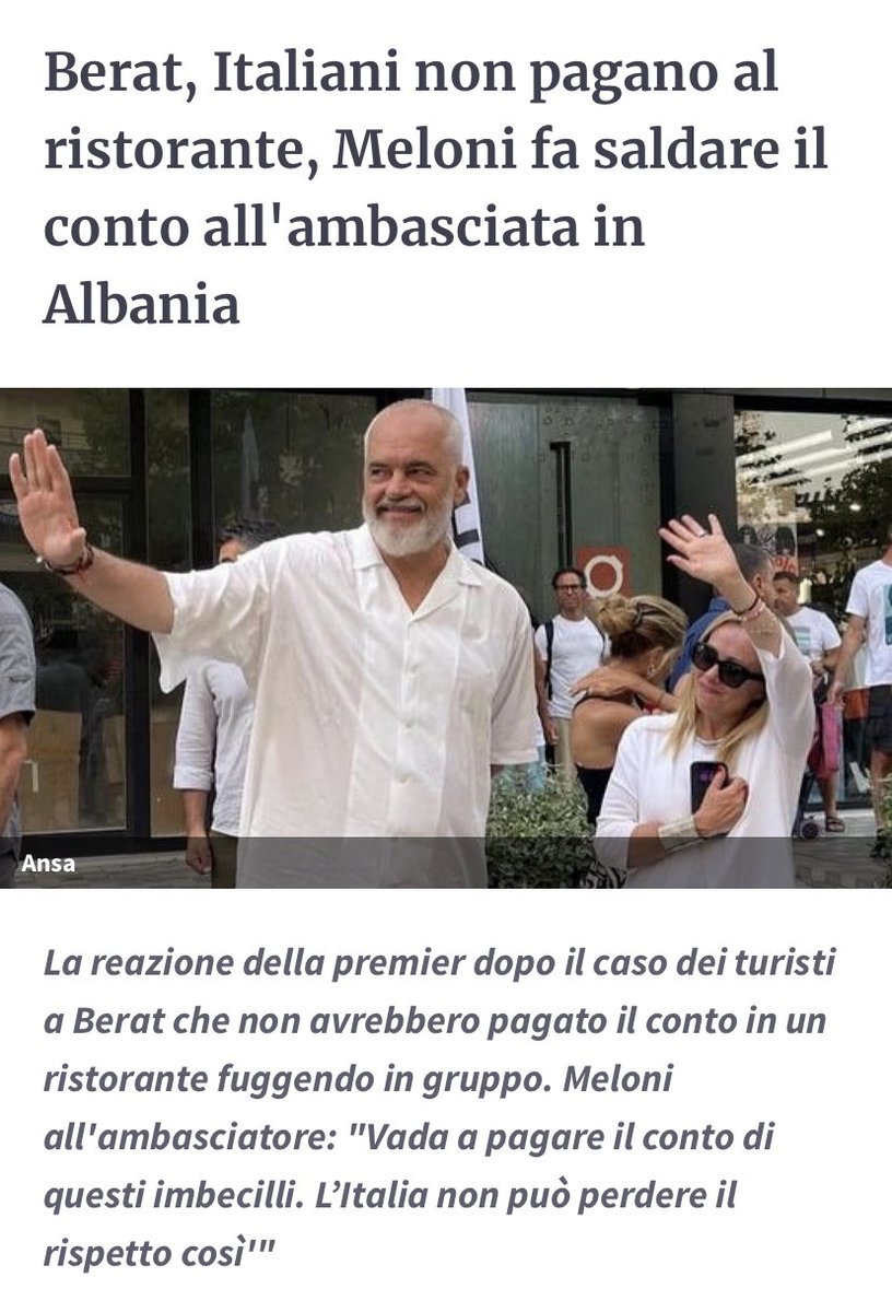 Gli italiani fanno la fame, gasolio a 2€ e lei paga con i nostri soldi i conti di 4 scappati di casa m. Grazie a chi ti ha votato <a href="/GiorgiaMeloni/">Giorgia Meloni</a>