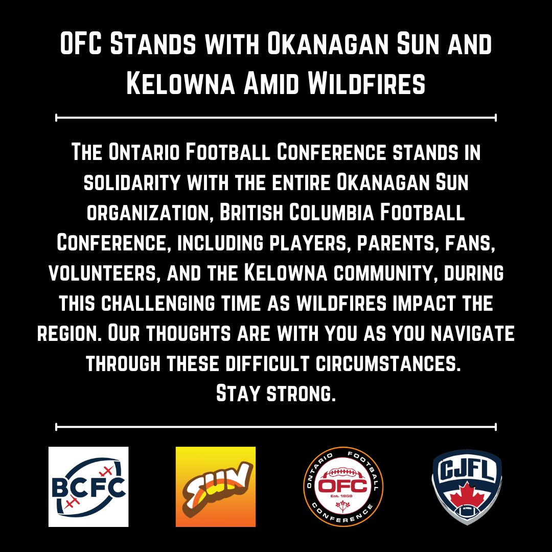 Standing with <a href="/okanagan_sun/">Okanagan Sun</a> , <a href="/BCFC_Media/">BCFootballConference</a> &amp; Kelowna.

Our thoughts are with the entire community, including players, families, and volunteers, as wildfires affect the region. 

Stay strong