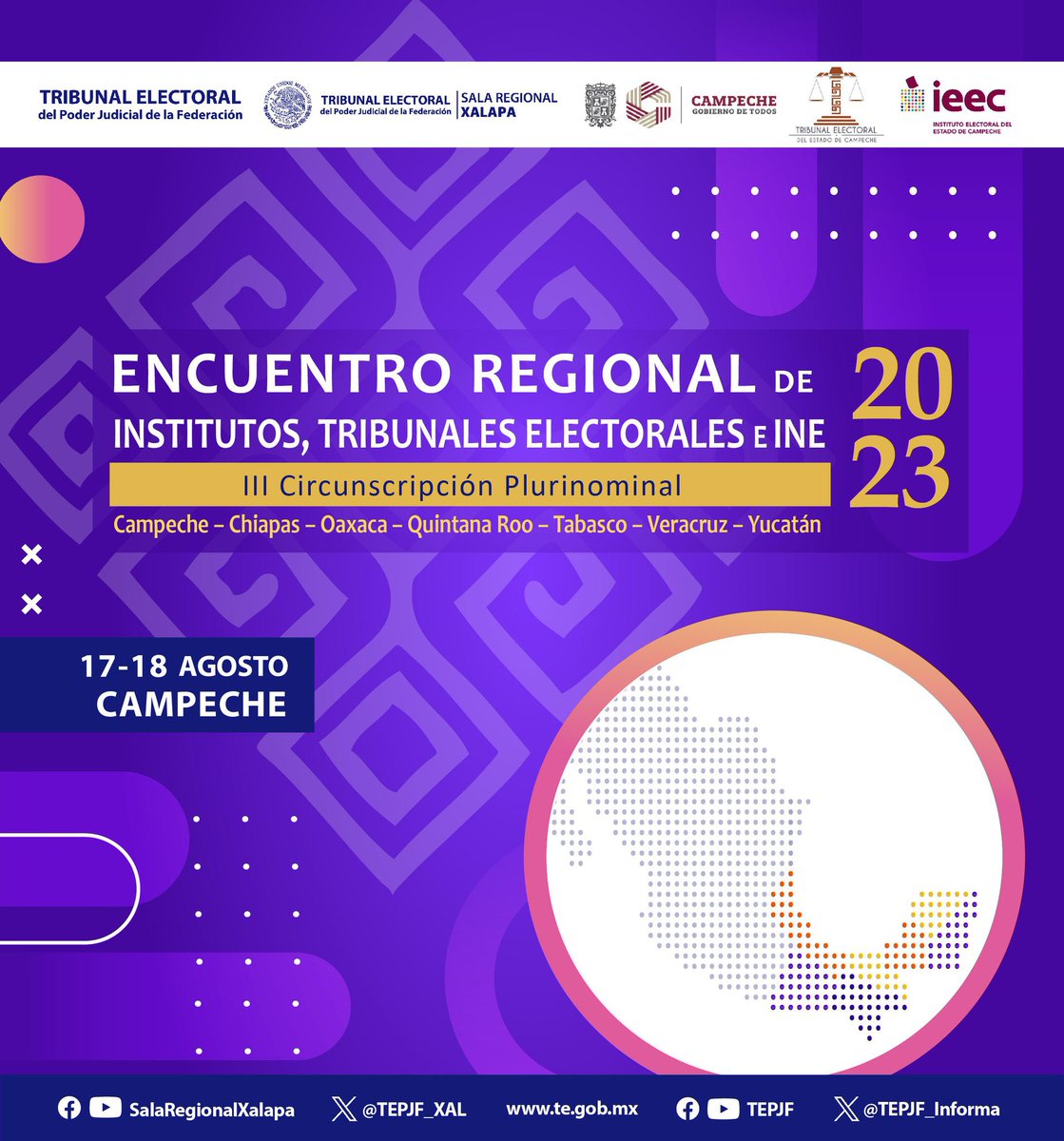 Segundo día de actividades del Encuentro regional de Institutos, Tribunales Electorales e <a href="/INEMexico/">@INEMexico</a> 2023 <a href="/TEPJF_informa/">Tribunal Electoral del PJF</a> <a href="/TEPJF_XAL/">Sala Xalapa</a> <a href="/teecampeche/">Tribunal Electoral del Estado de Campeche</a> <a href="/IEECampeche/">Instituto Electoral del Estado de Campeche</a>
 Mesa 2. Retos en la organización de las elecciones federal y locales 2024 <a href="/RossDom05/">Rosselvy Domínguez</a> <a href="/gbatizg/">Gilberto Bátiz García</a> <a href="/moybates/">Moises Bates Aguilar</a> <a href="/ChrysVero/">✿ChrysthianVeronica✿</a>