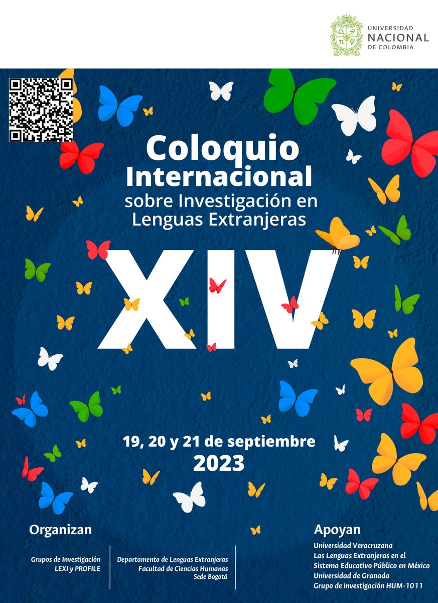 PROFILEJournal's tweet photo. 🗓️¡Pronto! XIV Coloquio Internacional sobre Investigación en Lenguas Extranjeras

👉Registro: https://t.co/QQ82TKh1mt

@Humanasunal @VRI_UN @MelbaLCardenasB @dirsinab https://t.co/tX7IZzq0Ll