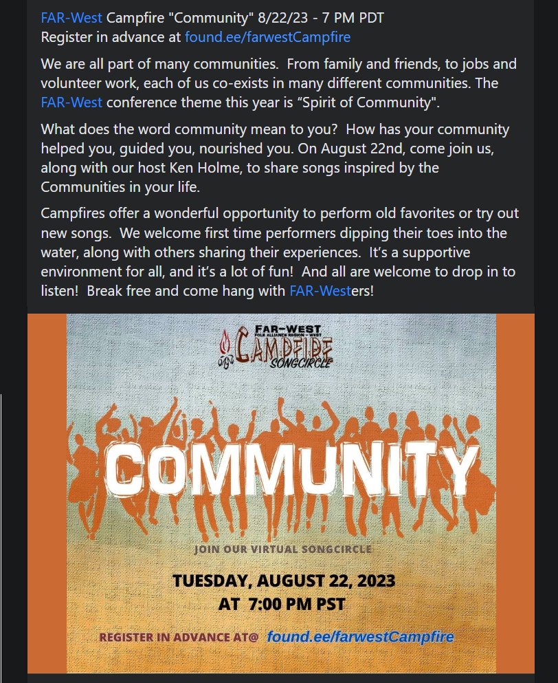 far_west's tweet photo. .@far_west Campfire "Community" 8/22/23 - 7 PM PDT
Register in advance at https://t.co/ok9KCKTfme 

#Community #communitysupport #communitymatters #communityevent #SpiritofCommunity #farwestconnects https://t.co/HAnAaiiwEJ