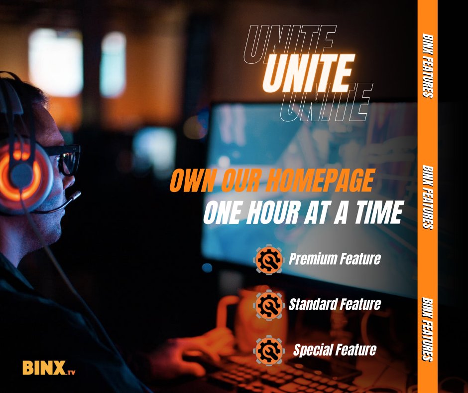 binxtv's tweet photo. 🤝🌐 Unite, Unite, Unite! Explore the power of unity through our premium, standard, and special features. 🌟 With the ability to own our homepage, seize the spotlight one hour at a time! ⏰✨ #UniteTogether #PremiumFeatures #StandOut https://t.co/n3EbEwE6bu