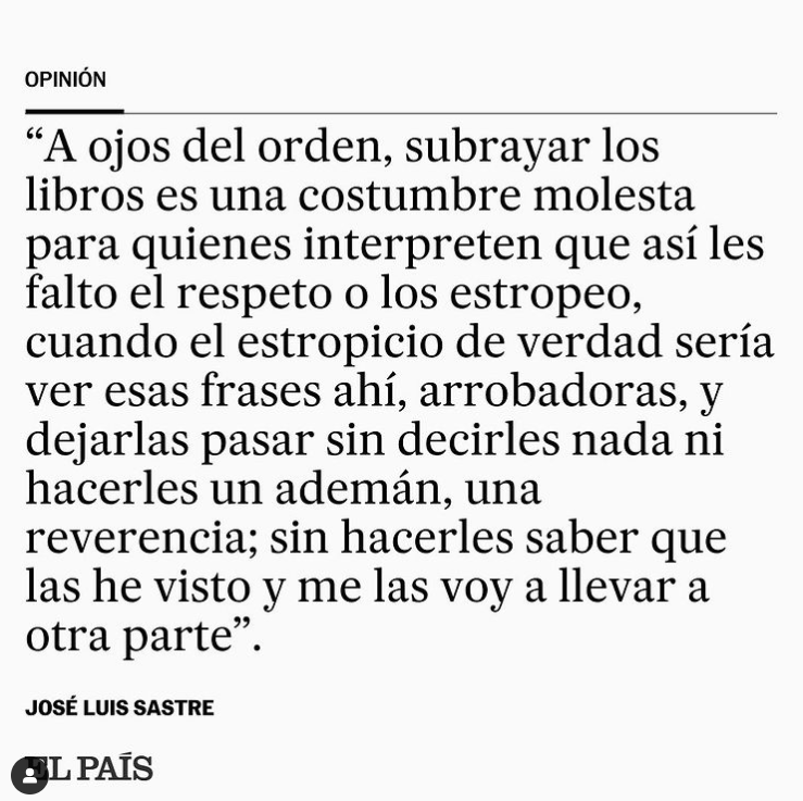 el_pais's tweet photo. Columna | "Del deber de subrayar los libros". Por José Luis Sastre https://t.co/qB7ZwjOwSS https://t.co/UnJpNtgDyP