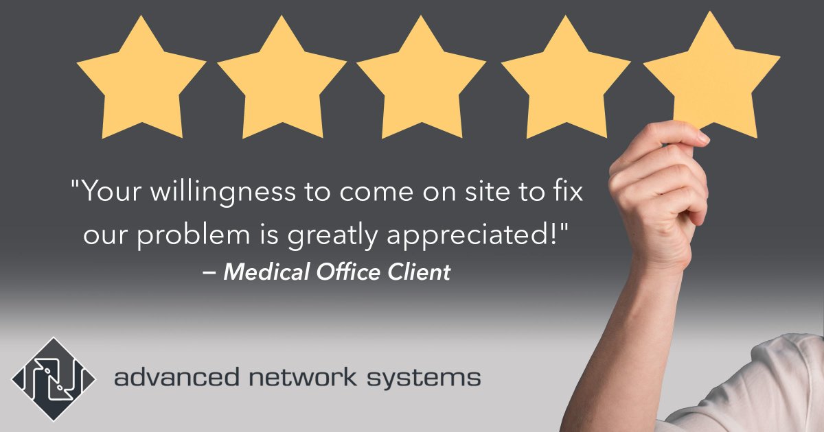 "Your willingness to come on site to fix our problem is greatly appreciated!"\n- Medical Office Client\n#testimonial #review\nhttps://www.getadvanced.net\n