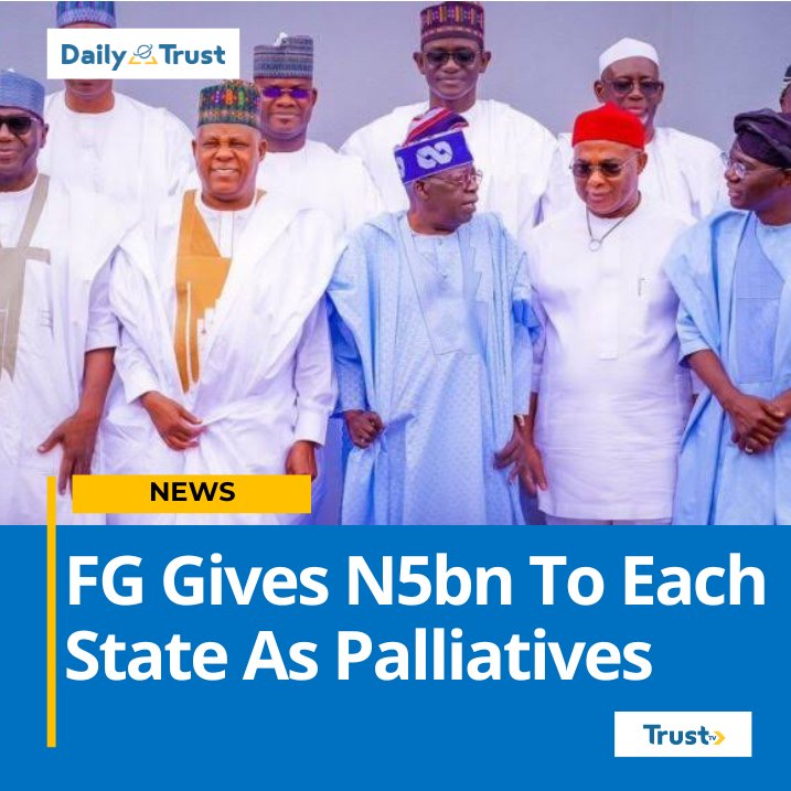 EdoUpdates's tweet photo. Federal Government approves 5bn to each State in the federation for subsidy removal palliative. How will you advise your governor to spend its own share.... ?

Let us know now Ooo 🙂🙂

Photo credit: Daily Trust
#Obaseki #Edoupdates #Breakingnews #Trendingnow #subsidy #pallative https://t.co/JgGjuSporG