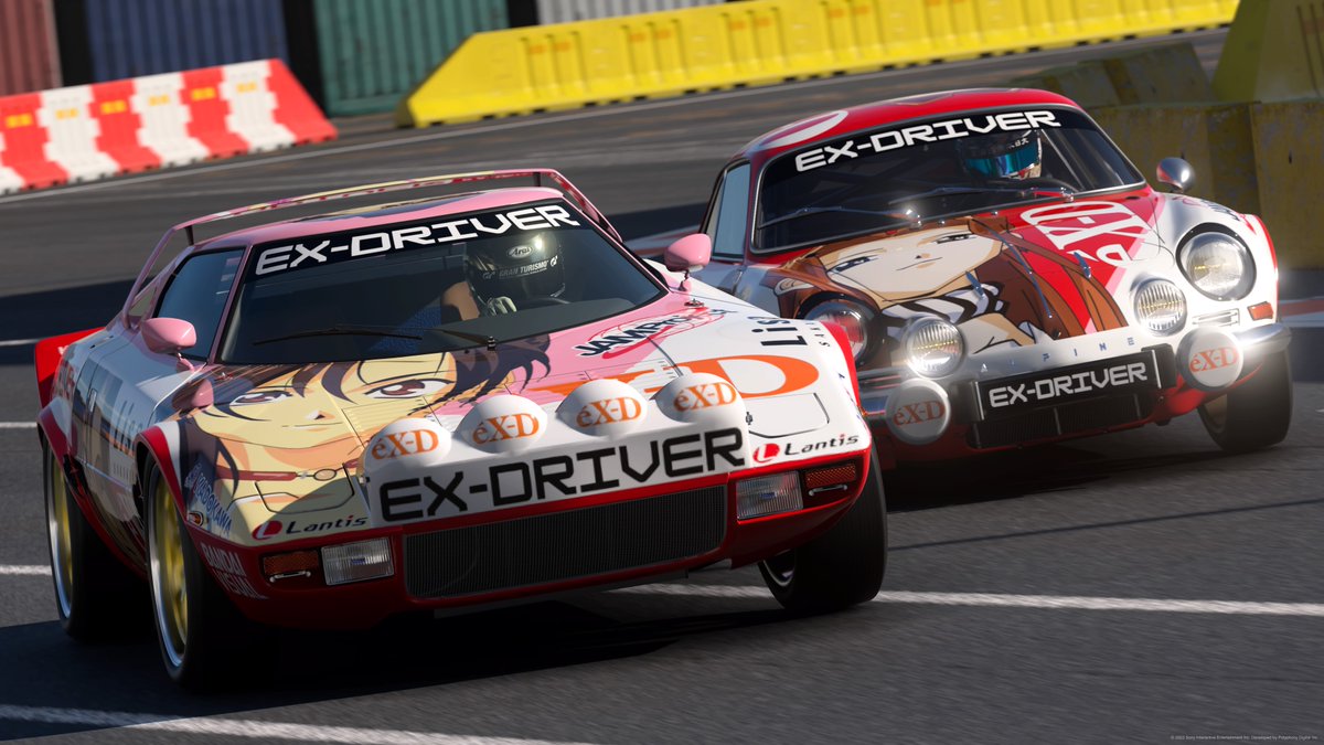 urakaze_maru's tweet photo. 真面目にリバリー作っても結局は痛車にしちゃうんだなぁｗ
ランチャーストラトスとくればeX-Driver
デザインしてる間はずっと頭の中で「狙撃手」が流れてました
ロータスヨーロッパがあればなお良かったんだけどGT7には収録されていないのでアルピーヌで代用
#GT7 #GT7Livery #痛車 #exdriver https://t.co/SPXZWRXsaL