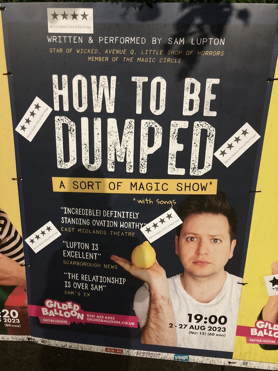 Thomas J (@tj_hewitt) on Twitter photo If you’re at the #edfringe you must see How To Be Dumped by <a href="/samlupton/">Sam Lupton</a> . You’ll belly laugh, you’ll be blown away by the magic and if you’ve ever been in a failed relationship you’ll relate to lots too. I loved it. ⭐️⭐️⭐️⭐️⭐️ If you’re at the #edfringe you must see How To Be Dumped by <a href="/samlupton/">Sam Lupton</a> . You’ll belly laugh, you’ll be blown away by the magic and if you’ve ever been in a failed relationship you’ll relate to lots too. I loved it. ⭐️⭐️⭐️⭐️⭐️