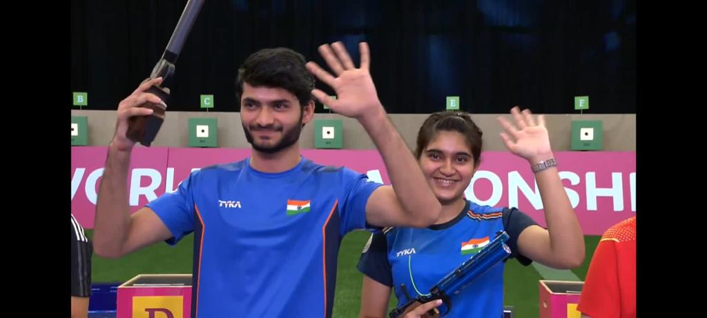 I cannot describe this feeling in words! Really grateful to be World Champion in the Mixed Team Event in 10m creating a history 🇮🇳 at the 53rd Worl Championship Baku !@ianuragthakur <a href="/OfficialNRAI/">NRAI</a> <a href="/KTRBRS/">KTR</a> <a href="/TelanganaCMO/">Telangana CMO</a> <a href="/Media_SAI/">SAI Media</a>