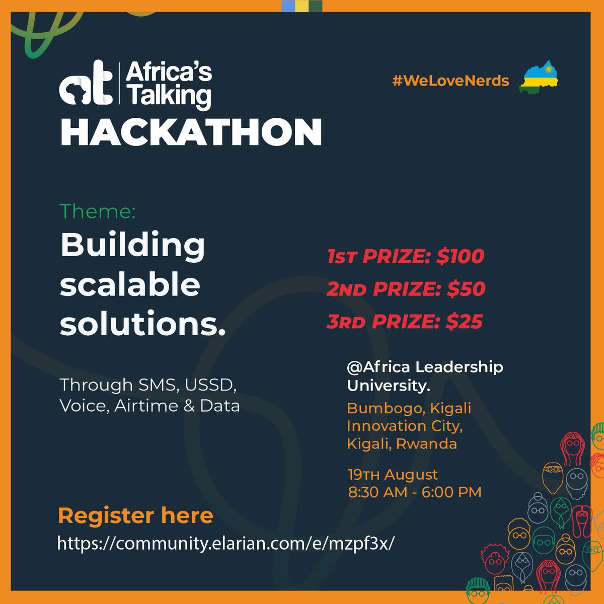 Africastalking's tweet photo. 🚀 Calling all tech enthusiasts and innovators in Kigali, Rwanda! 🌍 Join us for the Africa's Talking Open Hackathon, where innovation meets collaboration.  🌟👩‍💻👨‍💻

RSVP: [Link In Bio !]

#BuildWithAT #WeLoveNerds #ATOpenHackathon #TechInnovation https://t.co/vkT1fOieSG