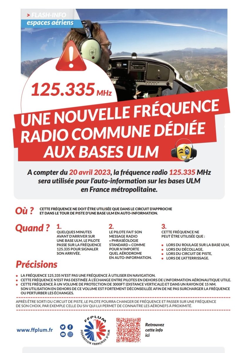 Nouvelle fréquence pour les ULM en France métropolitaine.