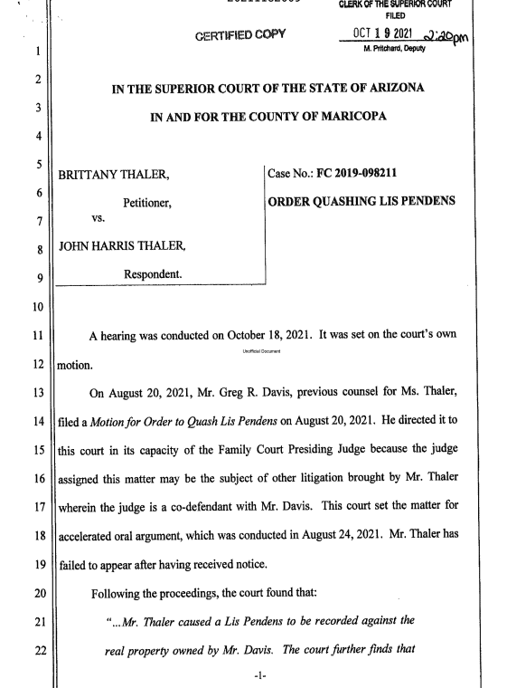 AvengingInAZ's tweet photo. @Thaleresq John Thaler DOES NOT want you to see this. John took his "BrittanyDeeds" case to court and it was thrown out by the judge. "There is every reason to conclude that they were recorded by Mr. Thaler for nefarious reasons and without any legal or factual  " https://t.co/it4ar0lTL9