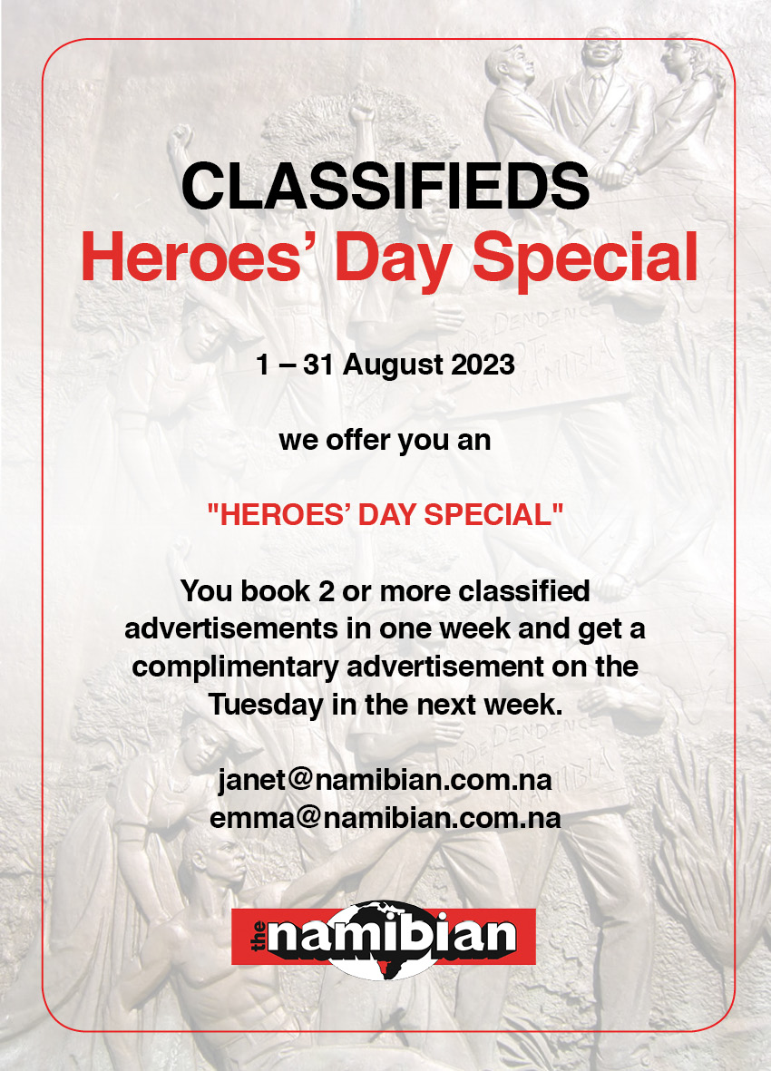 TheNamibian's tweet photo. AD | CLASSIFIEDS 
Heroes’ Day Special from 1 – 31 August 2023. https://t.co/ySHW7LPI6G