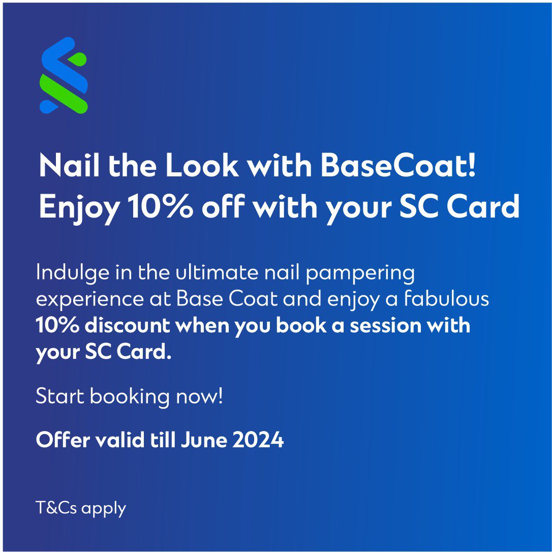 StanChartNG's tweet photo. Let your nails steal the spotlight this weekend.
Swipe that SC card for a 10% weekend treat at BaseCoat.
Don't have an SC Card? Login to the SC Mobile app to request it delivered to you for free.
#StanchartNG #SCcard #Weekend #Basecoat https://t.co/ossJWXvoaZ