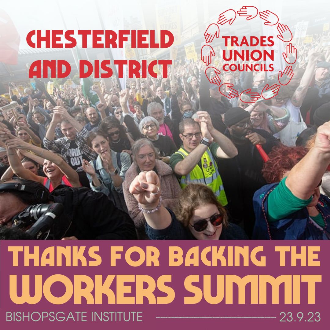 Delighted that @ChesterfieldTuc are supporting the Workers' Summit! 

Big questions are opening up around the strategy and deals that have come out of the strikes. This event will be a place to debate the way forward.

Book your place: bit.ly/WorkersSummit