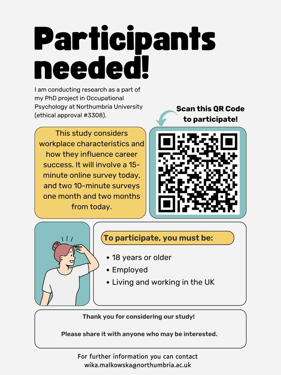 All adults who live and work in the UK - please consider participating in my PhD study which looks at career success. It involves a short survey which can be found here: 
nupsych.qualtrics.com/jfe/form/SV_bd…