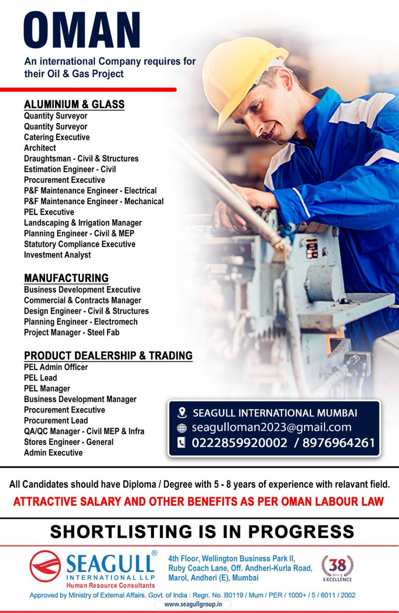 hrd1_seagull's tweet photo. OMAN JOBS
SHORTLISTING IN PROGRESS
.
.
.
#omanjobs #mumbaijobs #quantitysurveyor #architect #pelexcutive #planningengineer #projectengineer #storesengineer #adminexecutive https://t.co/FiIYkLifca
