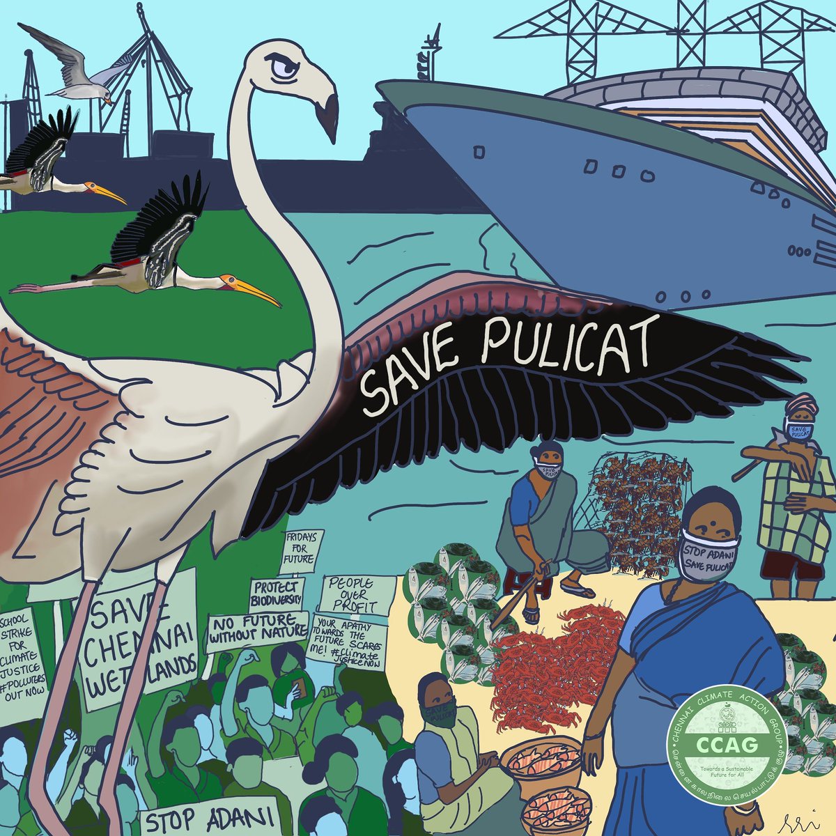 Adani's Kattupalli mega port jeopardizes the livelihood of fisher women. Shoreline erosion
and fish/shrimp catch reduction will affect women directly and their earning capacity. Let's
voice our concerns to halt this project. #StopAdaniSaveChennai #ProtectOurCoast #Pulicat