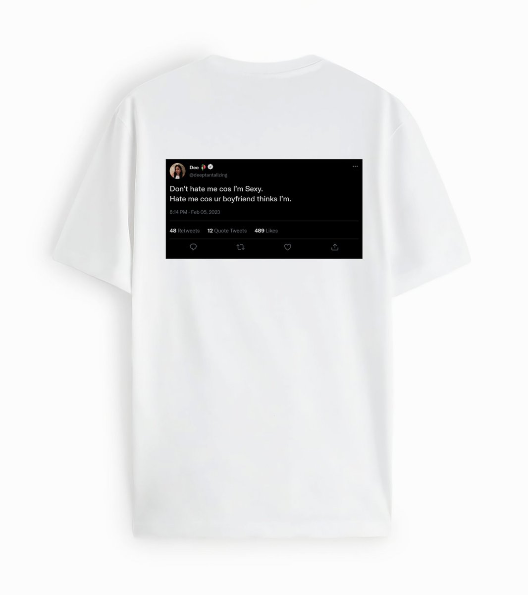 DontCopyBCopied's tweet photo. 📷 Our TweeTees collection is taking off! We're excited to feature the amazing tweets of some of the most creative minds out there, including @deeptantalizing Keep inspiring us all! #DCBC #TweeTees https://t.co/8suFpryXn8