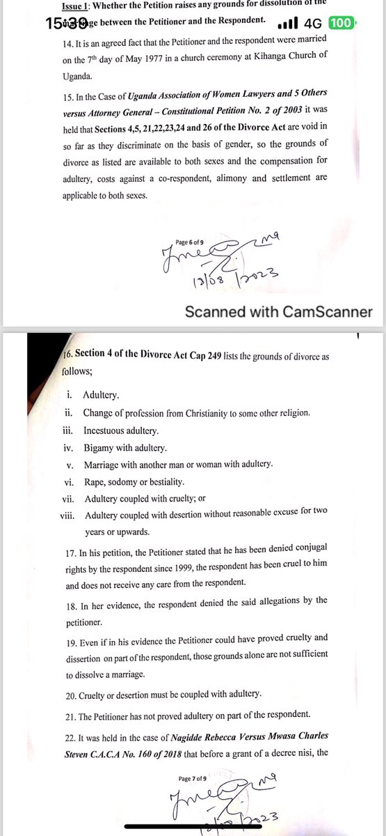 FERDINANDIUS's tweet photo. CASE ALERT; "No Adultery, No Divorce"
Court has held that a husband cannot divorce his wife based on cruelty and desertion alone in absence of Adultery. 

In the case of Zedekia Karokora v Kellen Karokora Divorce Cause No. 020 of 2020, Justice John Eudes Keitirima has set a strange precedent and denied a husband to divorce his wife on ground that the Husband did not prove adultery and that even if he had proved cruelty and desertion, that's not enough.

In the Petition, the Huband Zedekia who has been married to Kellen since 1975, sought to divorce her on grounds that she denied him conjugal rights since 1999, has been cruel to him, each person cooks their own food, abuses him and she believes in which craft among others. That such conduct has adversely affected the man's health by causing him mental anguish, depression, nervousness and has since developed hypertension and diabetes. The husband sought for divorce and disposal of their matrimonial property. The wife denied the allegations contending that she has never been cruel to her husband.

In the 9 page Judgment, Justice John Eudes Keitirima has held as follows;
"in this petition, the Petitioner stated that he has been denied conjugal rights by the respondent since 1999, the respondent has been cruel to him and does not receive any care from the respondent. In her evidence, the respondent denied the said allegations by the petitioner. Even if his evidence, the Petitioner could have proved cruelty and desertion on part of the respondent, those grounds alone are not sufficient to dissolve marriage. Cruelty or desertion must be coupled with adultery. The Petitioner has not proved adultery on the part of the respondent. In this case, the petitioner had to also prove adultery on part of the respondent on tp of the other grounds he raised in the petition. The grounds of cruelty and desertion cannot stand alone or even if they are coupled as grounds for divorce. Therefore the petitioner has failed to prove the grounds for divorce and the petition will be dismissed"

I have called this a strange judgment because it sets the precedent that the only ground that can dissolve marriage is "Adultery" and the rest of the grounds cannot stand alone. This is problematic as it comes at a time when jurisdictions are moving away from the colonial restrictions on divorce and are considering "irretrievable breakdown of marriage" as a justification for divorce where 2 parties can no longer live together as a couple.

I also find the judgment strange because it is per incuriam. A decision is said to be per incuriam if it overlooks a certain precedent. In our common law jurisdiction, High Courts are bound by decisions of the Supreme Court and Court of Appeal. The Constitutional Court and Court of Appeal has long settled the position that  any of the grounds provided for in the Divorce Act is enough to dissolve a marriage. 

Previously, Section 4 of the Divorce Act provided for grounds for divorce. It only allowed a man to divorce a wife on the ground of adultery. However, it required a wife to prove adultery plus any other ground such as cruelty, desertion, bigamy, bestiality, change of religion etc in order to divorce. 

The said section was challenged in the Constitutional Court as being discriminatory against Women. In  Uganda Association of Women Lawyers v. Attorney General Constitutional Petition No. 02 of 2002, the Constitutional Court found the said provision unconstitutional and held that  all  the grounds of divorce mentioned in Section 4(1) and
(2) of the Divorce Act are available to both parties to the marriage.

The effect of the above decision was considered in the case of Dr. Specioza Wandira Kazibwe V Engineer Charles Nsubuga Kazibwe Divorce Cause No. 03/2003. In the Kazibwe case court held that both adultery and cruelty are distinctive grounds, each in its own right, upon any of which a decree nisi may issue.  That a petitioner could therefore obtain a decree for divorce after proving to the satisfaction of the court either the ground for adultery or cruelty or both. 
 
The Court of Appeal got an opportunity once again to pronounce itself on what grounds should be proved to be entitled to divorce. In the case Rebecca Nagidde v Charles Steven Mwasa Civil Appeal No. 160 of 2018, the Court of Appeal held that "in light of  Uganda Association of Women Lawyers v. Attorney General Constitutional Petition No. 02 of 2002, it is sufficient for either spouse to allege one ground for divorce as set out in Section 4 of the Divorce Act for a petition or cross petition to succeed.

Even though the judge cited both cases of Rebecca Nagidde v Steven Mwasa and Uganda Association of Women Lawyers v AG supra, the judge overlooked the principle set therein that one ground for divorce is sufficient.
 As stated by Kanyeihamba in Paul K. Ssemogerere and Ors v Attorney General Constitutional Appeal No.1 Of 2002 "When a Court ignores or overlooks a binding precedent and decides a case as if that precedent does not exist, its decision is said to be a decision per incuriam."

Therefore, in my humble opinion, the decision of Justice Keitirima is per incuriam in so far as it holds that "without adultery, there is no divorce". Such a decision is to take us back to the ages at a time when Courts are focused on look at the facts in totality to determine whether a marriage has irretrievably broken down as held by Kainamura J in Julius Chama V Specioza Rwalinda Mbabazi Divorce Cause No. 25/2011.

Further, the decision of Justice Keitirima which was delivered today 18th August 2023, comes at a time when Parliament already amended Section 4 of the Divorce Act to provide that one ground is enough for divorce.  This Section was amended by Section 18 of the Law Revision (Miscellaneous Amendments) Act  2023 which set out to harmonize various laws in our country in line with decisions of Court. Section 4 of the Divorce Act was amended as follows.;
4. Grounds for divorce
A husband or wife may apply by petition to the Court for the dissolution of the marriage on the ground that since the solemnisation of the marriage, his wife or her husband;
(a) has been guilty of adultery
(b) has changed his or her profession of Christianity
(c) has been guilty of bigamy
(d) has been guilty of rape, sodomy, or bestiality
(e) has been guilty of cruelty or
(f) has been guilty of desertion.

The Law Revision (Miscellaneous Amendments) Act 2023 which amends Section 4 of the Divorce Act was assented to by the President on 10th May 2023. This means that the judge should have been informed of the change in the law and his decision should have been progressive in light of the evolving nature of relationships. It is wrong for Court to let people remain married when they do not want. It is time that our Courts and Parliament embraces the no fault divorce and let persons who come together willingly, divorce willingly. Kenya has already moved for no fault divorce as seen by the recent Amendment Bill. 

All in all, I find that this judgment, if appealed will be overturned as per the above precedents which have been applied in many cases. That's why I call this a strange judgment. 

I dont know how you find it, but for the judge to hold that even if the wife or husband chops off one of your arm, you cant divorce her unless you find her kwepicha with another man is not logical.