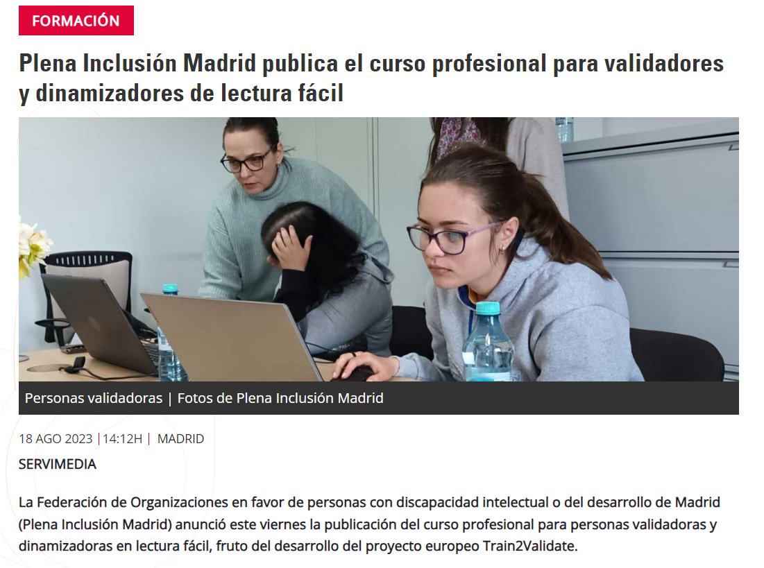 ToValidate's tweet image. Once we have published the training courses for Easy-to-Read validators and facilitators, it's time to disseminate it to people interested.

Thanks to @Servimedia for sharing this information with future students in Spanish
#ErasmusPlus
servimedia.es/noticias/plena…