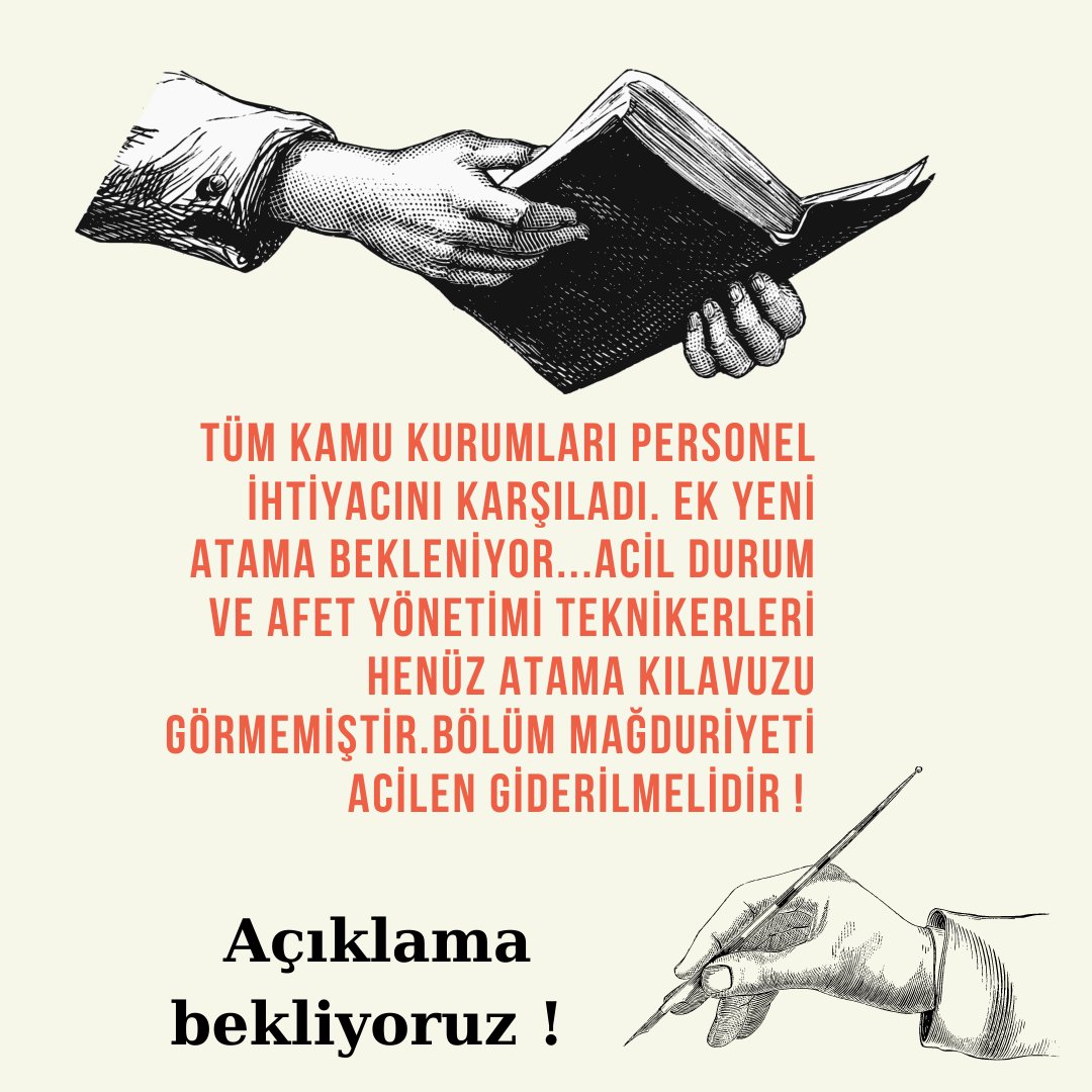 #MarmaraDepremi 
Alanında eğitim almış tekniker gurubu olan Acil Durum ve Afet Yönetimi bölümü hâlâ atama bekliyor...
Son atama 2 yıl önce yapıldı! 
Sahada olması gereken mezunlar evde atama kılavuzu bekliyor bilin istedim.
