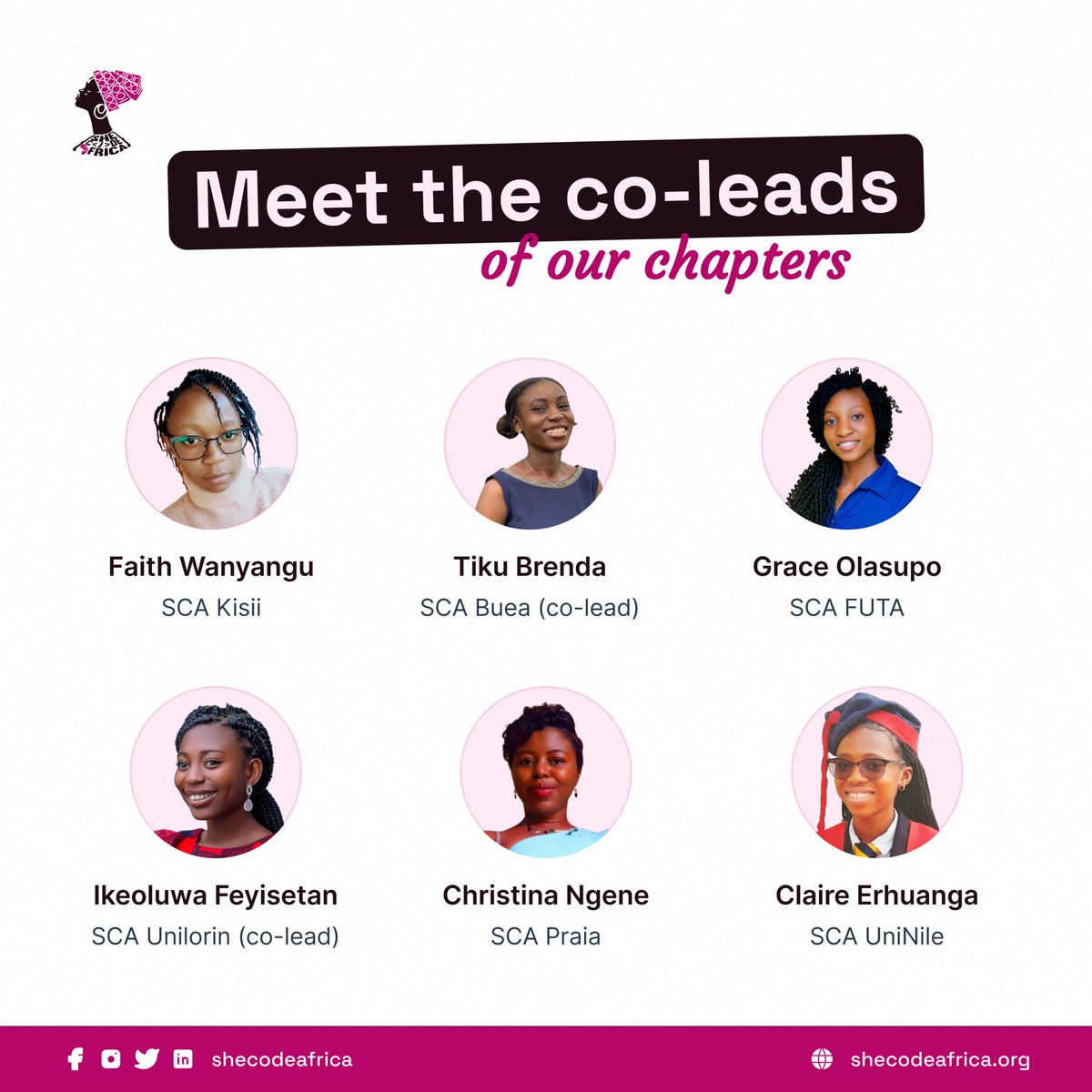SheCodeAfrica's tweet photo. Join us in welcoming the incredible group of leaders as they take the lead in growing their tech communities and bringing amazing opportunities closer to you.
With these new chapters, we're expanding our reach, and we are incredibly excited and can't wait to witness the impact they drive in helping us achieve our mission ππ