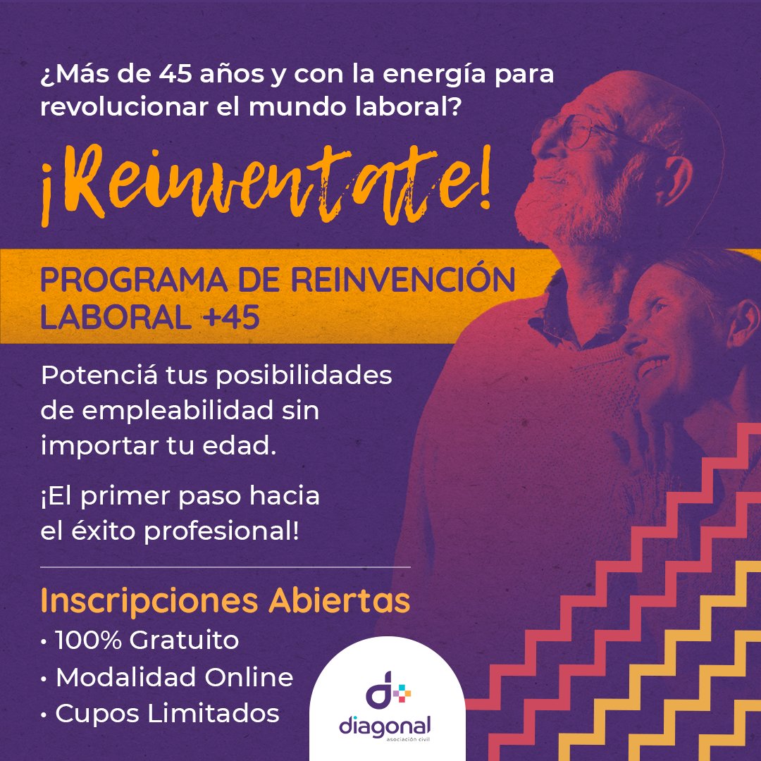 💼 Nuestro PROGRAMA DE REINVENCIÓN LABORAL es tu motor de cambio.
🚀 Te brindamos el soporte técnico y emocional para que puedas romper las barreras y alcanzar tus sueños.
💪 Virtual y gratuito. 
👉 ¡Inscripciones abiertas, cupos limitados! 💻 diagonal.org.ar/inscripcion
🌟🔥👥📆🆓